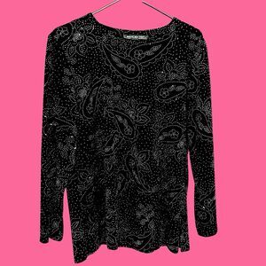 Briggs New York Top PL Black Velvet Rhinestone Paisley Witchy Whimsigoth Goth